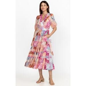 Johnny Was XS Jade Annalise Pink Wrap Midi Dress